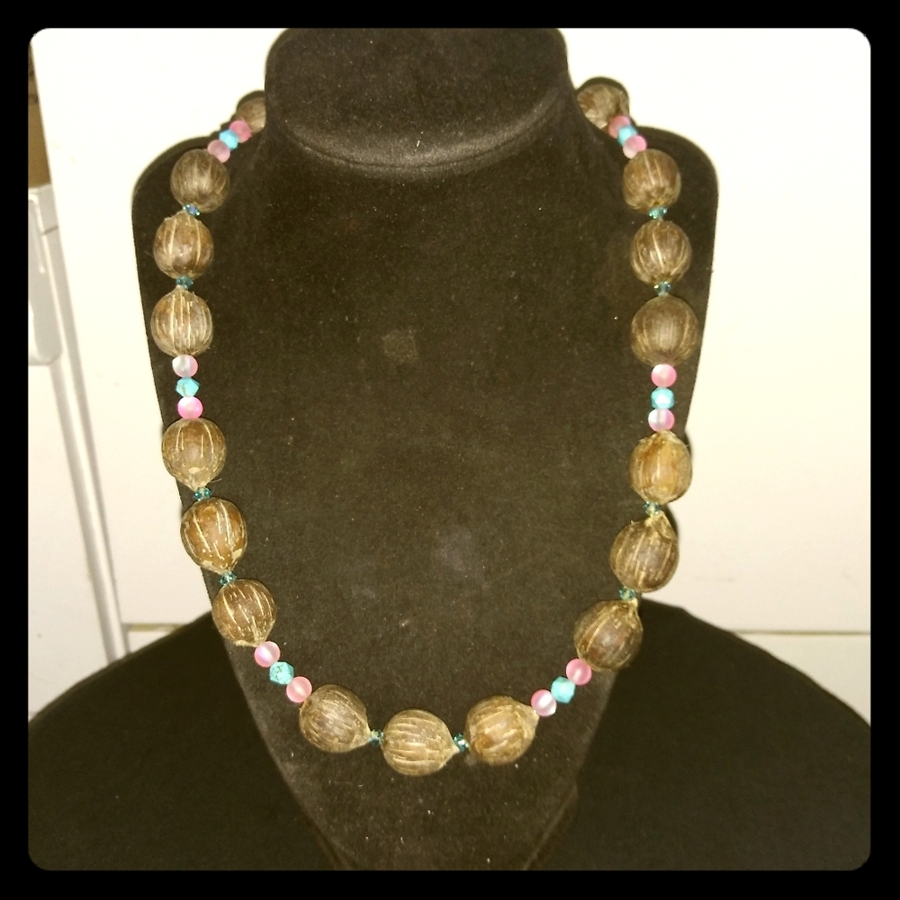 Queen palm seed necklace